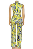 Colour Casual Print Patchwork Half A Turtleneck Straight Rompers