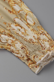 Geel casual print patchwork halve coltrui cake rok jurken