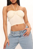 Zwarte sexy casual effen bandage backless strapless tops