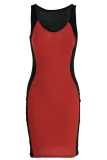 Красные сексуальные однотонные лоскутные платья с круглым вырезом и юбкой-карандашом
