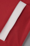 Rote, lässige, solide Patchwork-Kleider mit Taschenschnalle