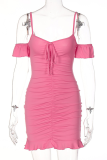 Розовые сексуальные однотонные платья-русалка с воланами на тонких бретельках
