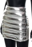 Серебряные пикантные однотонные лоскутные узкие однотонные плавки-карандаш со средней талией