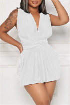 Белое сексуальное повседневное однотонное платье без рукавов с открытой спиной и V-образным вырезом