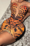 Sexy Leoparden-Mesh-O-Ausschnitt-Bleistiftrock-Kleider mit Leopardenmuster