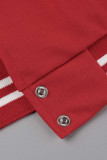 Rote, lässige, solide Patchwork-Kleider mit Taschenschnalle