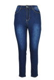 Глубокие синие модные повседневные однотонные лоскутные джинсы скинни с высокой талией