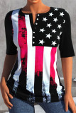 Red Black Fashion Casual Print Patchwork O Neck T-Shirts