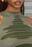 Verde sexy sólido patchwork medio cuello alto tops