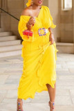 Желтые элегантные однотонные лоскутные оборки с поясом и V-образным вырезом, одноступенчатые платья-юбки