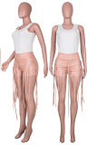 Pink Sexy Solid Tassel Skinny High Waist Pencil Solid Color Bottoms