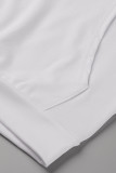 Weißes, modisches, lässiges Patchwork-Kleid mit Kapuzenkragen und kurzen Ärmeln