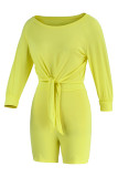 Yellow Fashion Casual Solid Bandage O Neck Half Sleeve Two Pieces