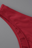Rojo sexy sólido vendaje patchwork dibujar cuerda doblar trajes de baño