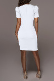 Белое модное повседневное однотонное базовое платье с V-образным вырезом и коротким рукавом Платья