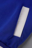 ブルー ファッション カジュアル 無地 パッチワーク Oネック 半袖 ツーピース