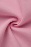 Roze mode casual effen patchwork O-hals korte mouw twee stukken