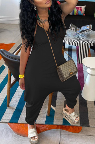Black Fashion Casual Solid Backless Spaghetti Strap Regular Jumpsuits
