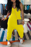 Yellow Fashion Casual Solid Backless Spaghetti Strap Regular Jumpsuits