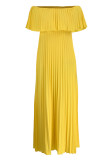 Yellow Casual Solid Patchwork Fold Off the Shoulder Straight Dresses