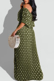 Yellow Fashion Casual Dot Print Patchwork Backless Off the Shoulder Long Dress