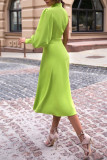 Green Casual Elegant Solid Patchwork Slit Asymmetrical Half A Turtleneck A Line Dresses