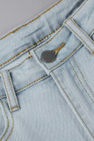 Deep Blue Mode Casual Solid Bandage Skinny Denim Jeans med hög midja