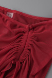 Rote Sexy Solid Bandage Patchwork Draw String Fold Bademode