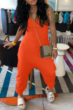 Oranje Mode Casual Solide Backless Spaghetti Band Regular Jumpsuits