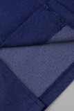 Blå Mode Casual Plus Size Solid Patchwork Turndown-krage Denimklänning