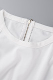 Mameluco de talla grande con cuello en O asimétrico de patchwork sólido casual de moda blanco