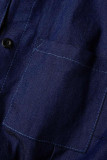 Tute di jeans dritte senza maniche con fibbia patchwork tinta unita blu scuro
