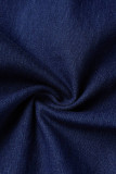 Синие модные повседневные однотонные лоскутные джинсовые комбинезоны с коротким рукавом и воротником-молнией