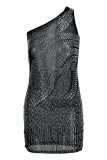Schwarze Art- und Weisereizvolles Patchwork-heißes Bohren Backless One-Shoulder-Sleeveless Kleid-Kleider