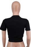 Schwarzer rosa Mode-beiläufiger Buchstabe-Druck-grundlegende O-Ansatz-T-Shirts