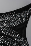 Schwarze Art- und Weisereizvolles Patchwork-heißes Bohren Backless One-Shoulder-Sleeveless Kleid-Kleider