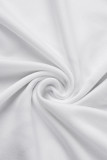 ホワイトファッションカジュアルプリントベーシックOネック半袖ツーピース