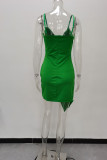 Grönt Mode Sexig Solid Patchwork Rygglös V-hals Sling Dress
