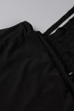 ブラックファッションカジュアルソリッドタッセルパッチワークOネックノースリーブツーピース