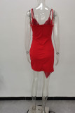 Red Fashion Sexy Solid Patchwork Backless V Neck Sling Dress