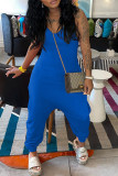 Blue Fashion Casual Solid Backless Spaghetti Strap Regular Jumpsuits