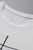 ホワイトファッションカジュアルプリントベーシックOネック半袖ツーピース