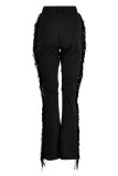 Pantalones de altavoz de cintura alta regulares de vendaje sólido casual de moda negro