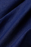 Combinaisons en Denim droites sans manches à col rond avec boucle en Patchwork solide décontracté bleu foncé