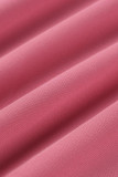 Abiti dritti taglie forti con colletto obliquo patchwork in tinta unita casual rosa rosso