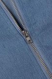 Hellblaues, modisches, lässiges, solides Patchwork-Jeanskleid mit Umlegekragen in Übergröße