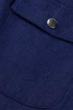 Vestido de mezclilla con cuello vuelto de retazos lisos de talla grande casual de moda azul claro