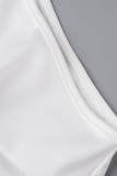 Macacão branco moda casual sólido retalhos assimétrico gola O plus size