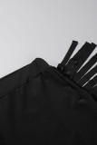 Черный Мода Повседневная Твердая Кисточка Пэчворк О-образный вырез Без Рукавов Из двух частей