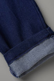 Monos moda casual sólido patchwork cuello con cremallera manga corta mezclilla flaca azul